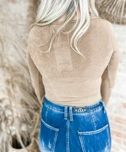 Peach Love Piper Cross Strap Bodysuit- Brown Tops