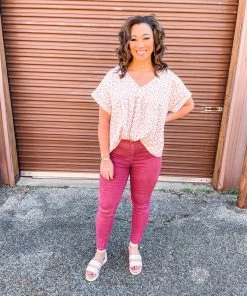 Jelly Jeans Hope Mid Rise Burgundy Knee Slit Skinny Jeans