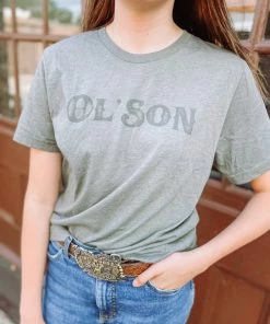 ECO- FRIENDLY WHITE INK ON MILITARY GREEN Ol' Son- Military Green Graphic Tees