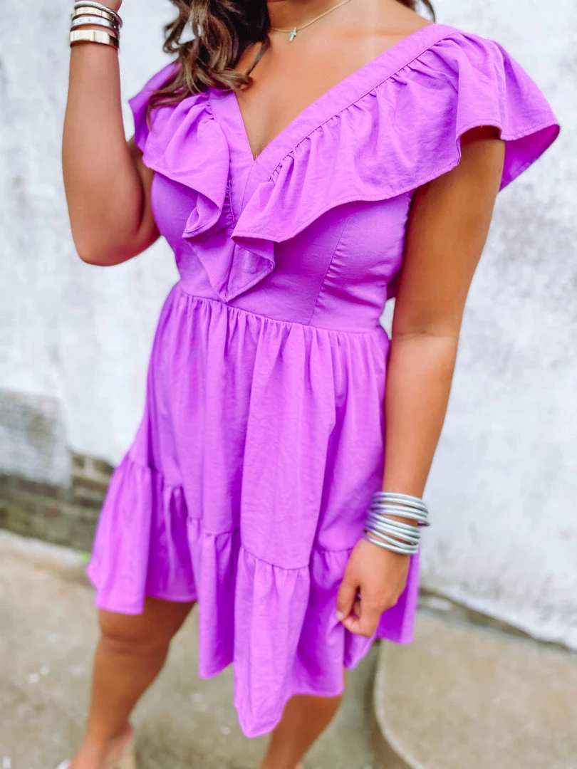 Entro Shelby Ruffled V Neck Tiered Dress Dresses 2 Entro Shelby Ruffled V Neck Tiered Dress Dresses