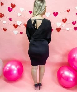 Main Strip Elaine Surplice Waist Tie Long Sleeve Dress