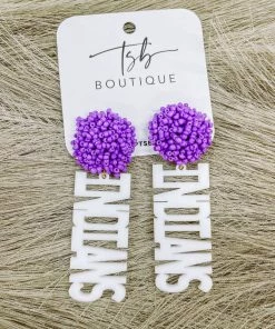 Texas Bling White Indians Purple Pom Earrings 2022 School Style