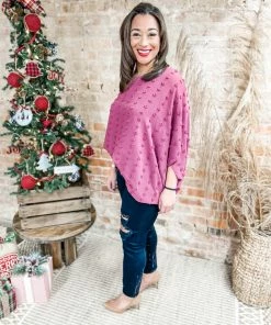 Main Strip Karla One Shoulder Swiss Dot Top- Plum Tops