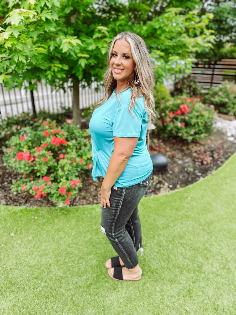 Umgee Audrey Pleated Gathered Front Top- Jade 3 Umgee Audrey Pleated Gathered Front Top- Jade