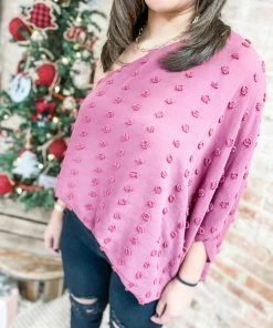 Main Strip Karla One Shoulder Swiss Dot Top- Plum Tops