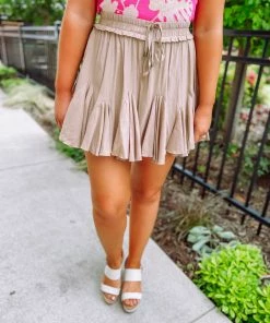 Entro Neutral Babe Maisie Solid Ruffle Detail Skort- Tan