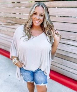 Kori Charlie Drop Shoulder Tunic Top- Taupe Neutral Babe