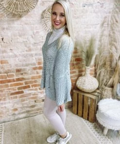 Ces Femme Tops Monica Lightweight Crochet Sweater- Grey