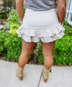 Entro Neutral Babe Aubree Double Ruffle Hem Skirt- Natural