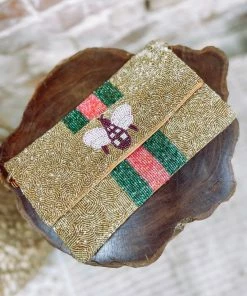 Texas Bling Gold Bee Beaded Crossbody Clutch Bags