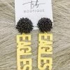 Texas Bling 2022 School Style Yellow Eagles Black Pom Earrings