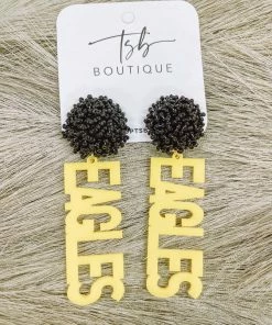 Texas Bling 2022 School Style Yellow Eagles Black Pom Earrings