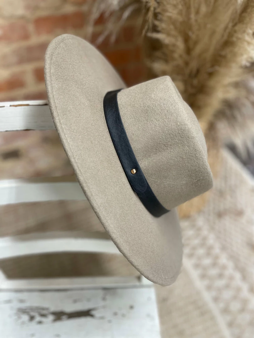 Texas Bling Leia Wide Brim Felt Hat- Khaki 1 Texas Bling Leia Wide Brim Felt Hat- Khaki