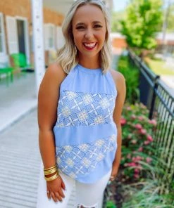 Entro Beatrix Halter Neck Patterned Stripe Tank Top Tops