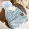 Texas Bling Lena Woven Cable Knit Pom Pom Beanie- Dark Grey Hats