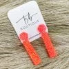 Texas Bling Neon Fit Check Rectangle Dangle Earrings - Coral Sunrise