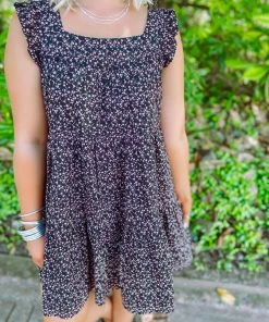 Ces Femme Dresses Baylee Square Neck Floral Ruffle Tier Dress