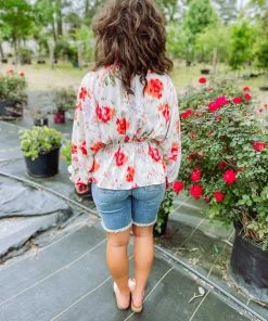 Entro Marlee Floral V Neck Batwing Top- Orange Tops