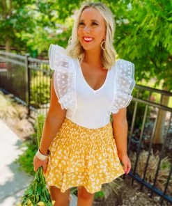 Flying Tomato Landry Ribbed Knit Ruffled Sleeve Bodysuit- Ivory