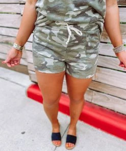 Entro Sets Erin Camo Hoodie & Shorts Set- Army