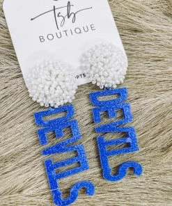 Texas Bling Blue Devils White Pom Earrings