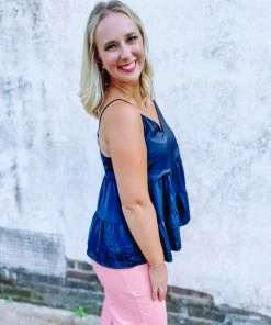 Ee:some Tops Palmer Tiered V Neck Tank Top- Black