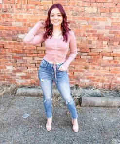 Love Tree Zoe L/S Tie Front Top- Mauve