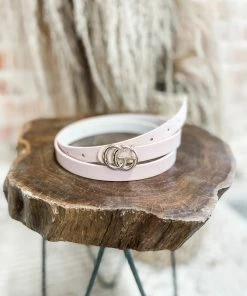 Texas Bling Skinny GG Belt- Pale Pink